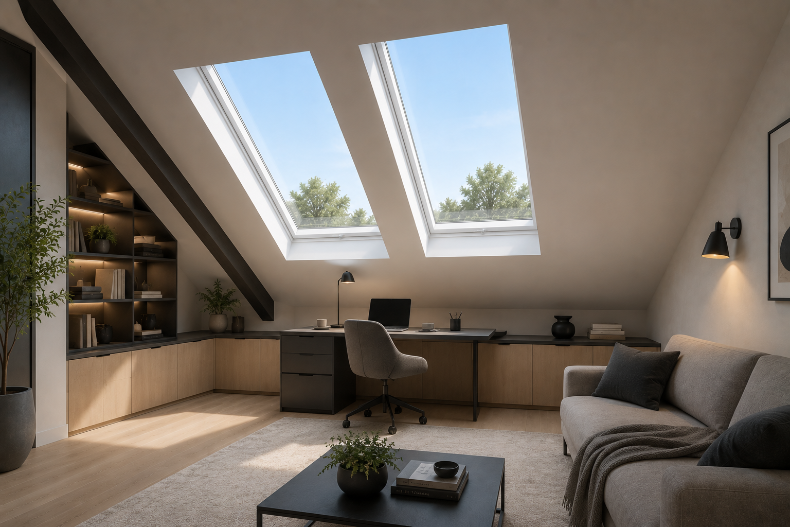 vast dakraam in schuin dak